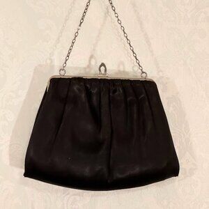 Vintage black satin clutch purse with chain